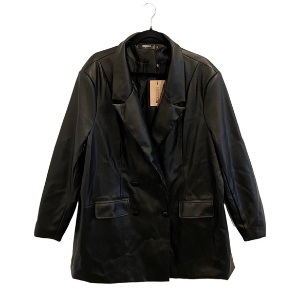 Missguided Black Soft Faux Leather Oversized Blazer - Picture 6 of 14